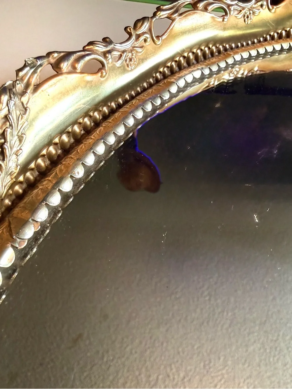 Vintage Midcentury Footed Mirrored Oval Dish Vanity Decor Ormolu Gold Plated